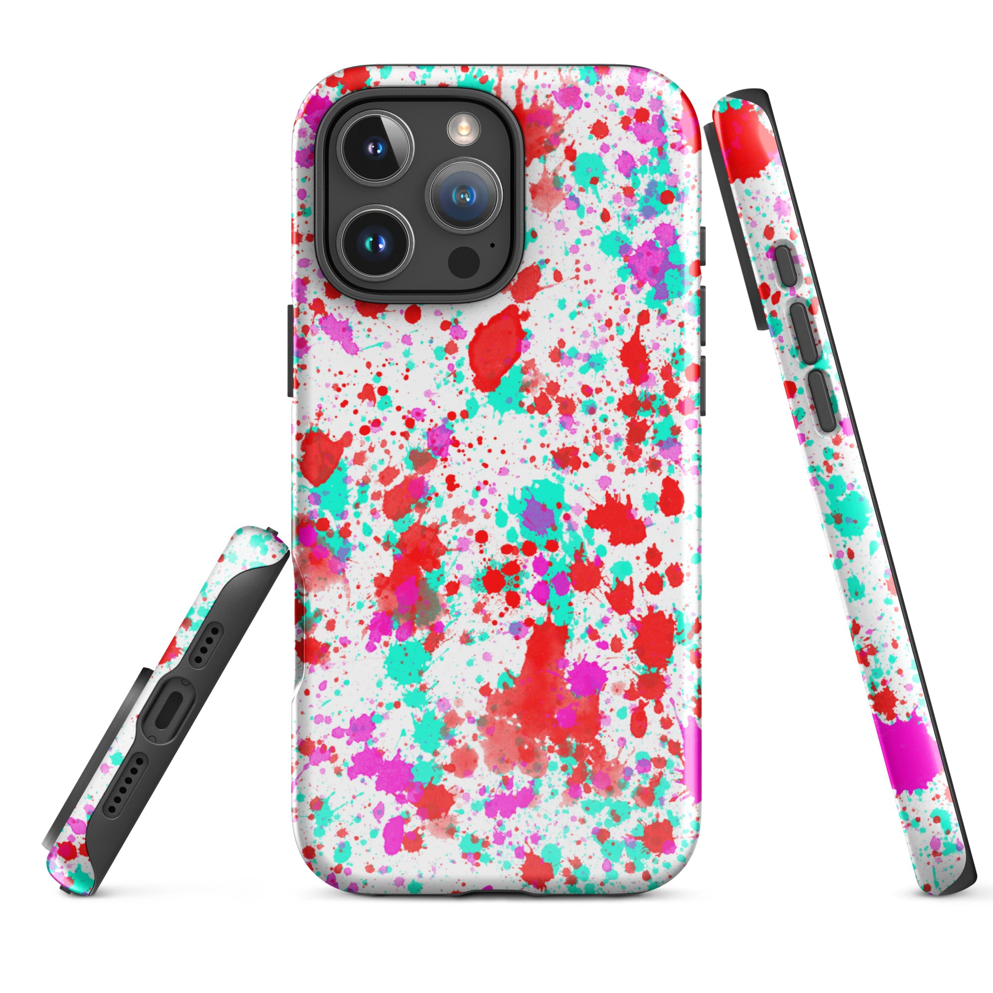 Tough Case for iPhone®- Paint Splatter Red with Cyan