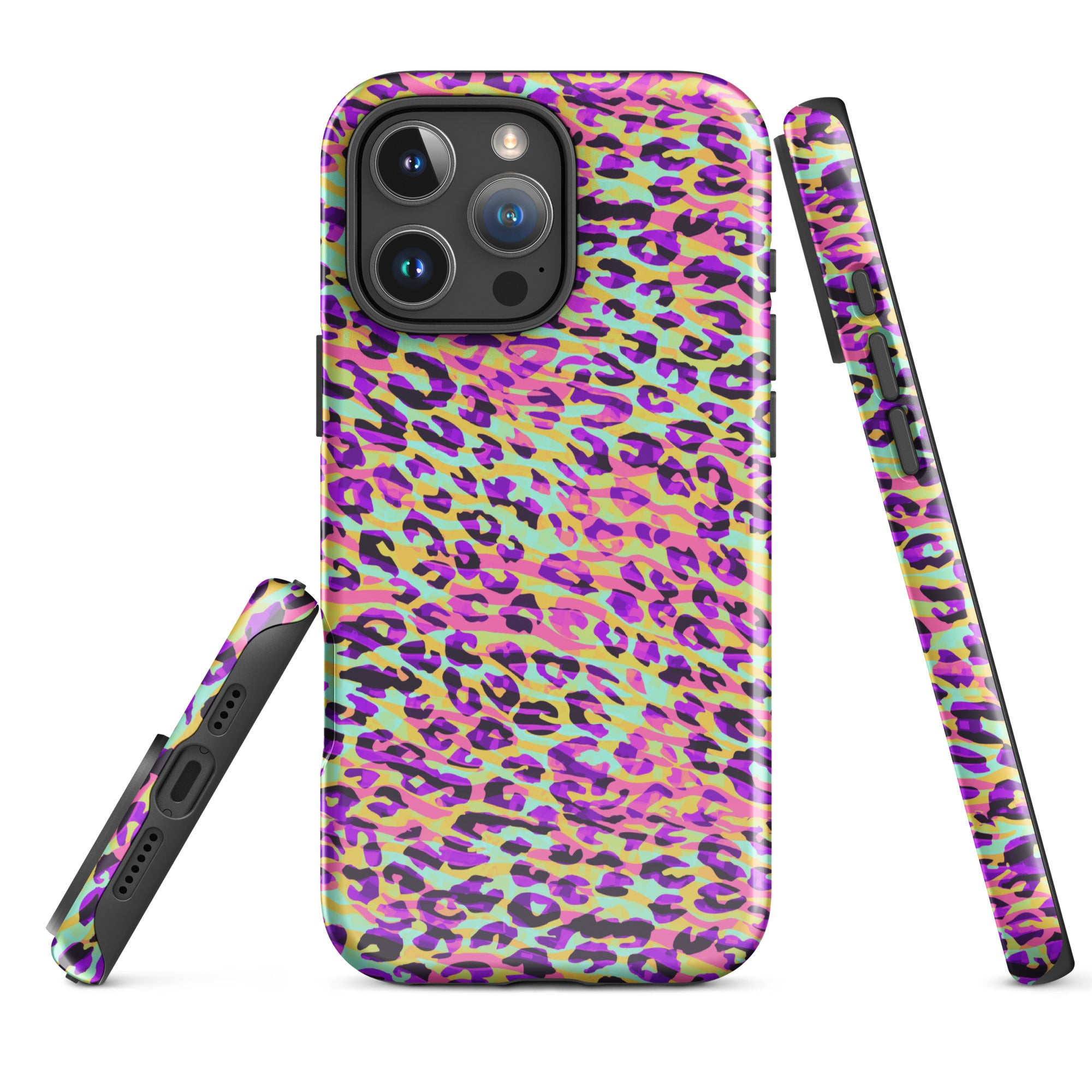 Tough Case for iPhone®- Zebra and Leopard Print Pink with Yellow