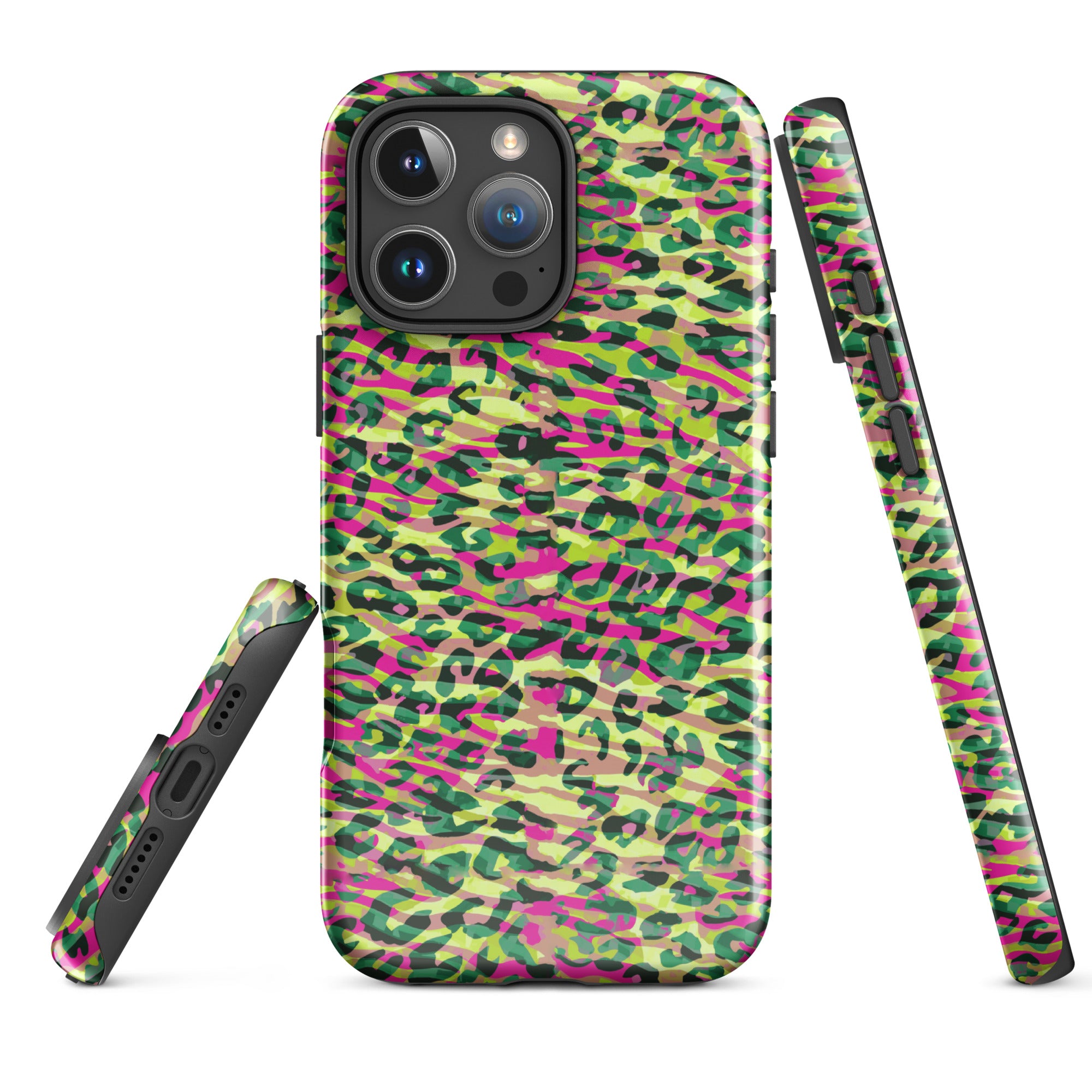 Tough Case for iPhone®-  Zebra and Leopard Print Magenta with Yellow