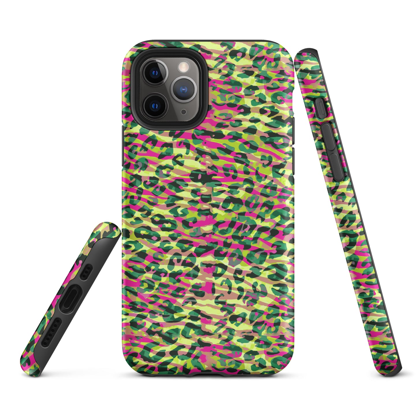 Tough Case for iPhone®-  Zebra and Leopard Print Magenta with Yellow
