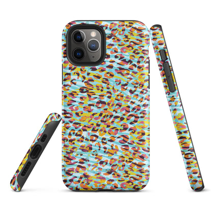 Tough Case for iPhone®- Zebra and Leopard Print Cyan with Yellow