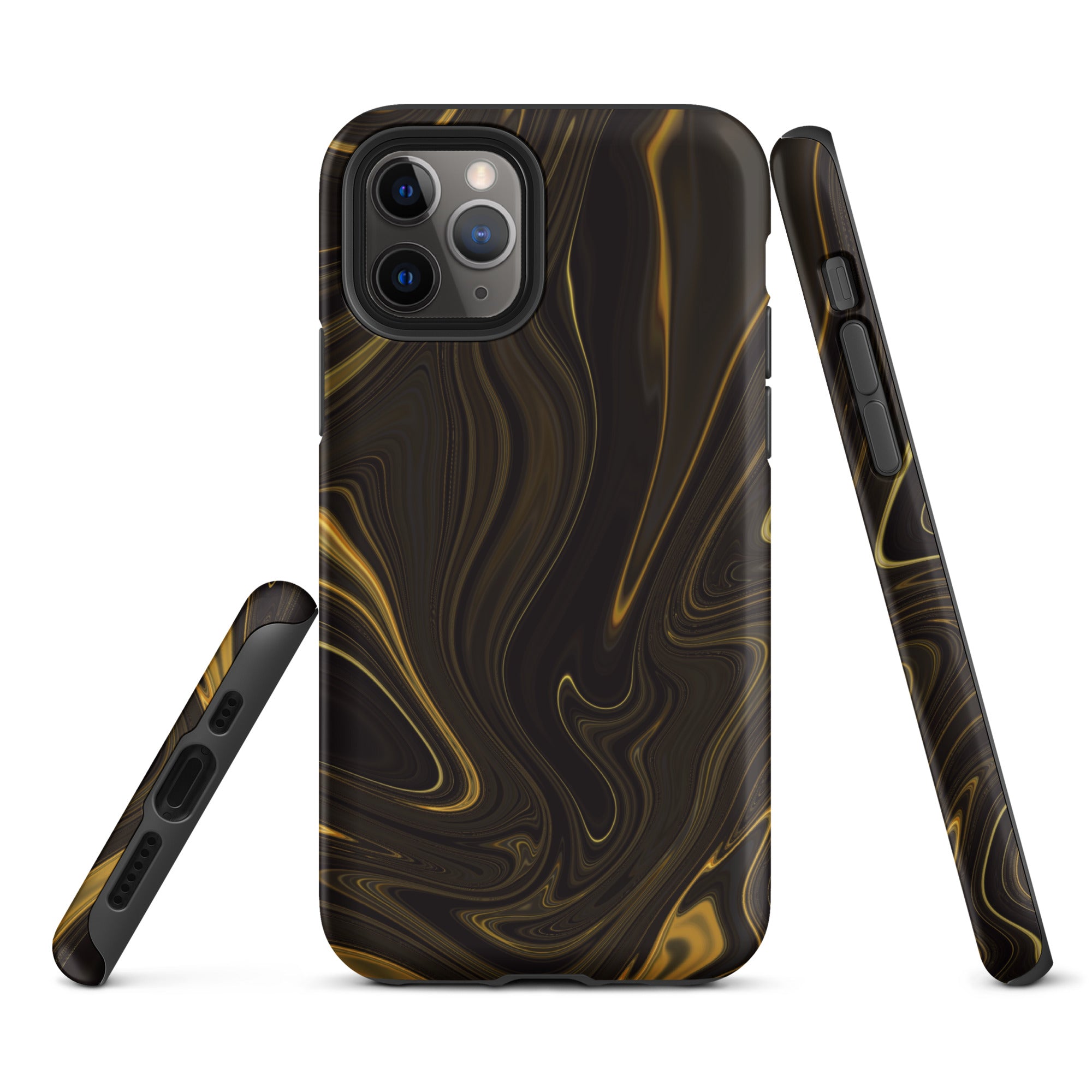 Tough Case for iPhone®- Liquid Gold Marble Black