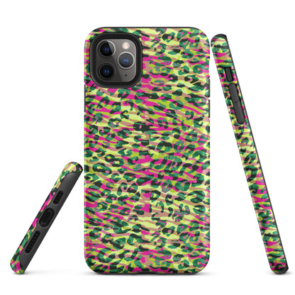 Tough Case for iPhone®-  Zebra and Leopard Print Magenta with Yellow