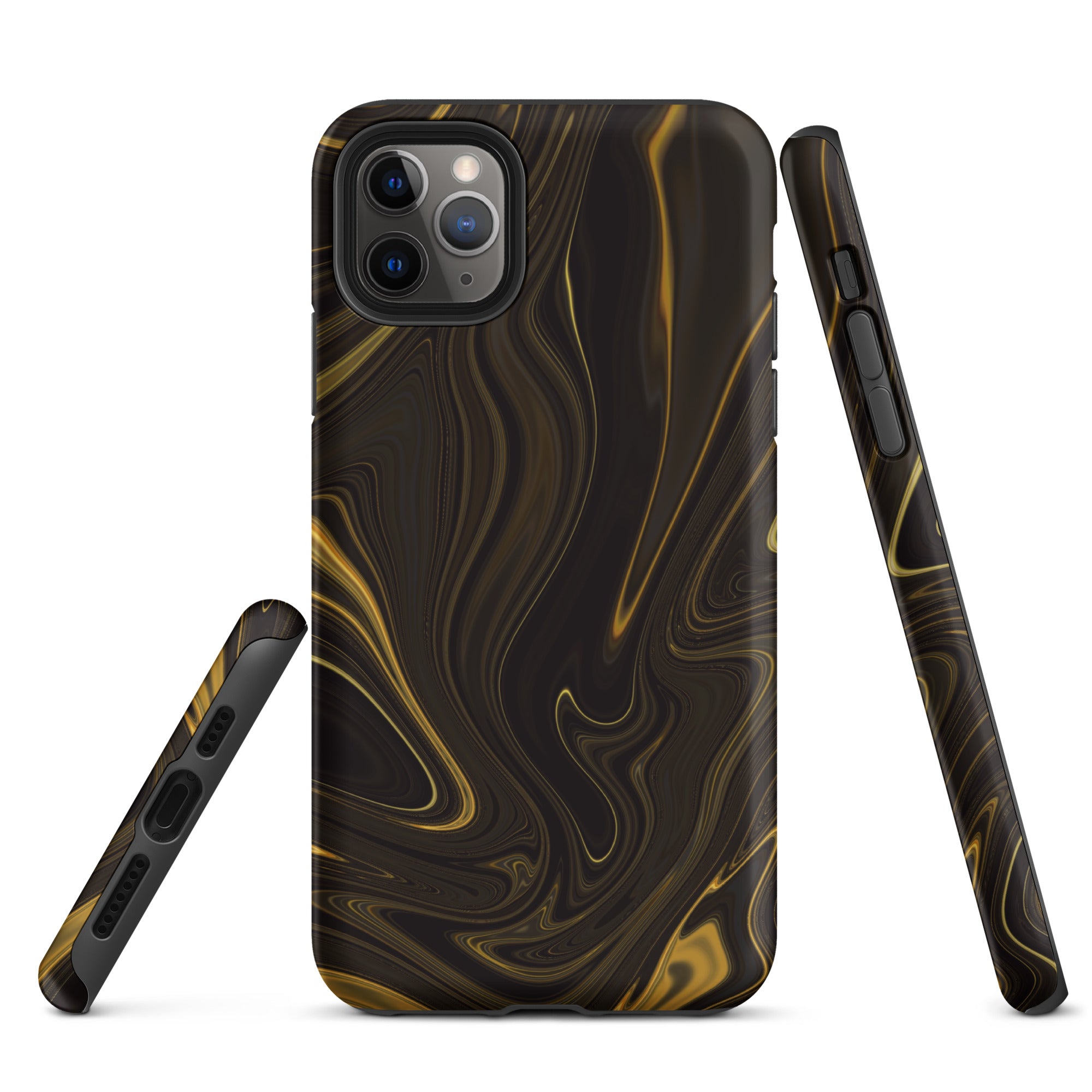 Tough Case for iPhone®- Liquid Gold Marble Black