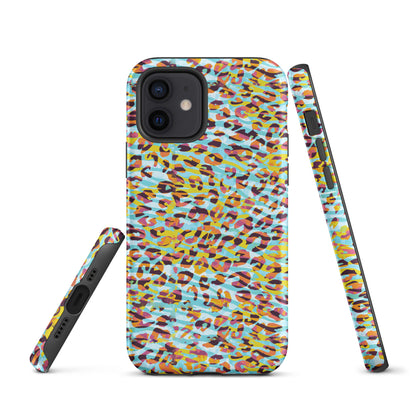 Tough Case for iPhone®- Zebra and Leopard Print Cyan with Yellow