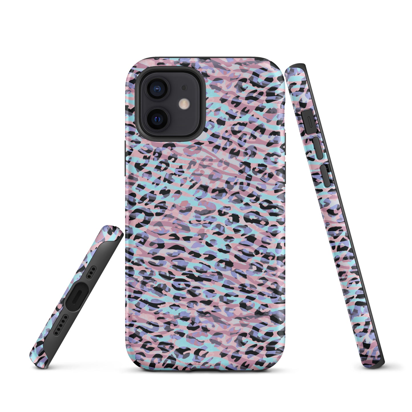 Tough Case for iPhone®- Zebra and Leopard Print Pink with Cyan