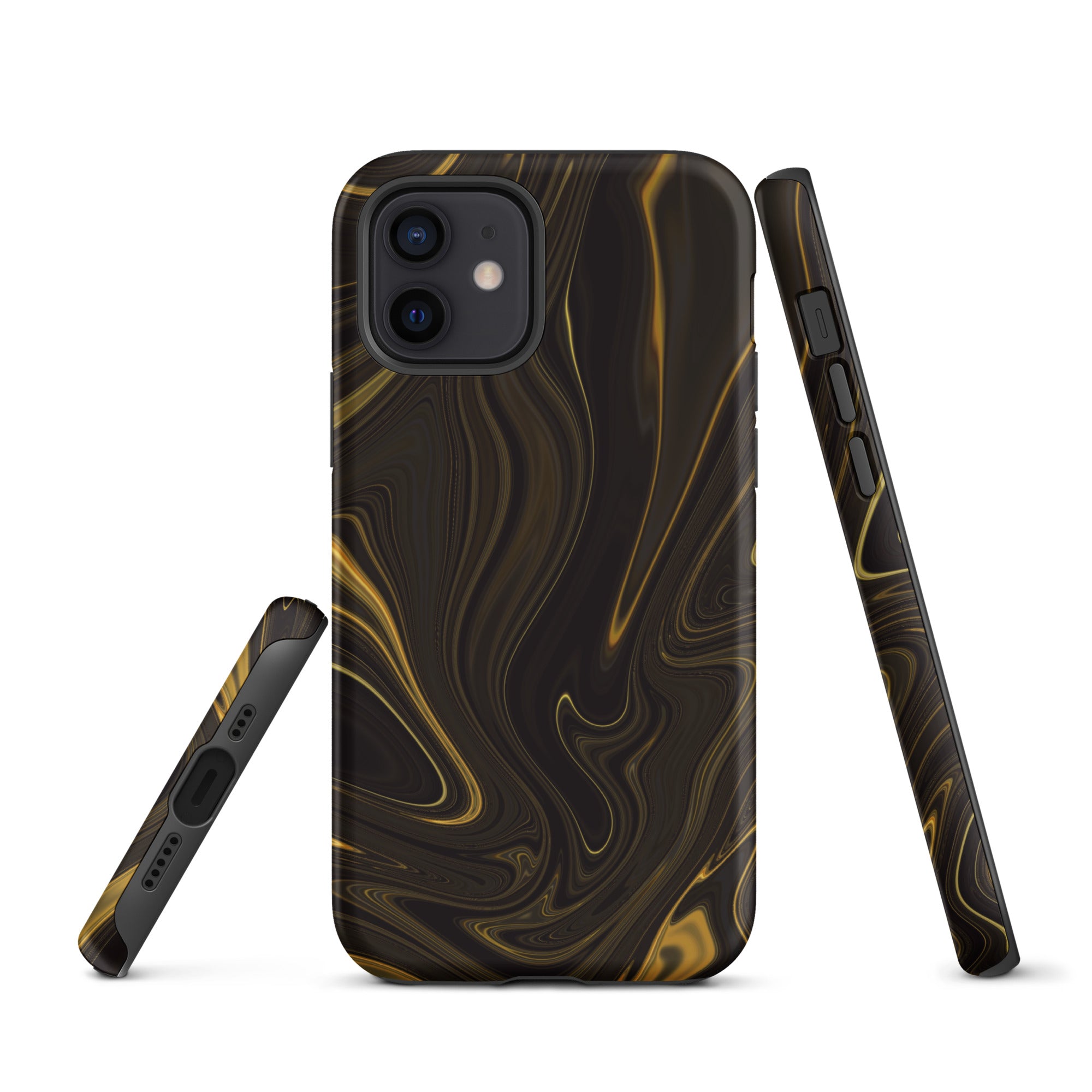 Tough Case for iPhone®- Liquid Gold Marble Black