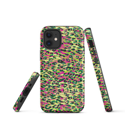 Tough Case for iPhone®-  Zebra and Leopard Print Magenta with Yellow
