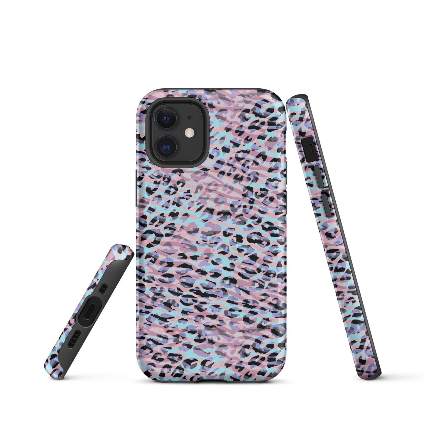 Tough Case for iPhone®- Zebra and Leopard Print Pink with Cyan