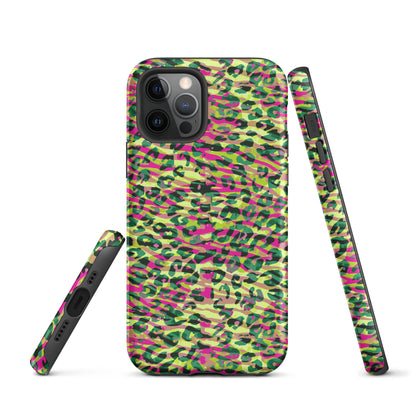 Tough Case for iPhone®-  Zebra and Leopard Print Magenta with Yellow