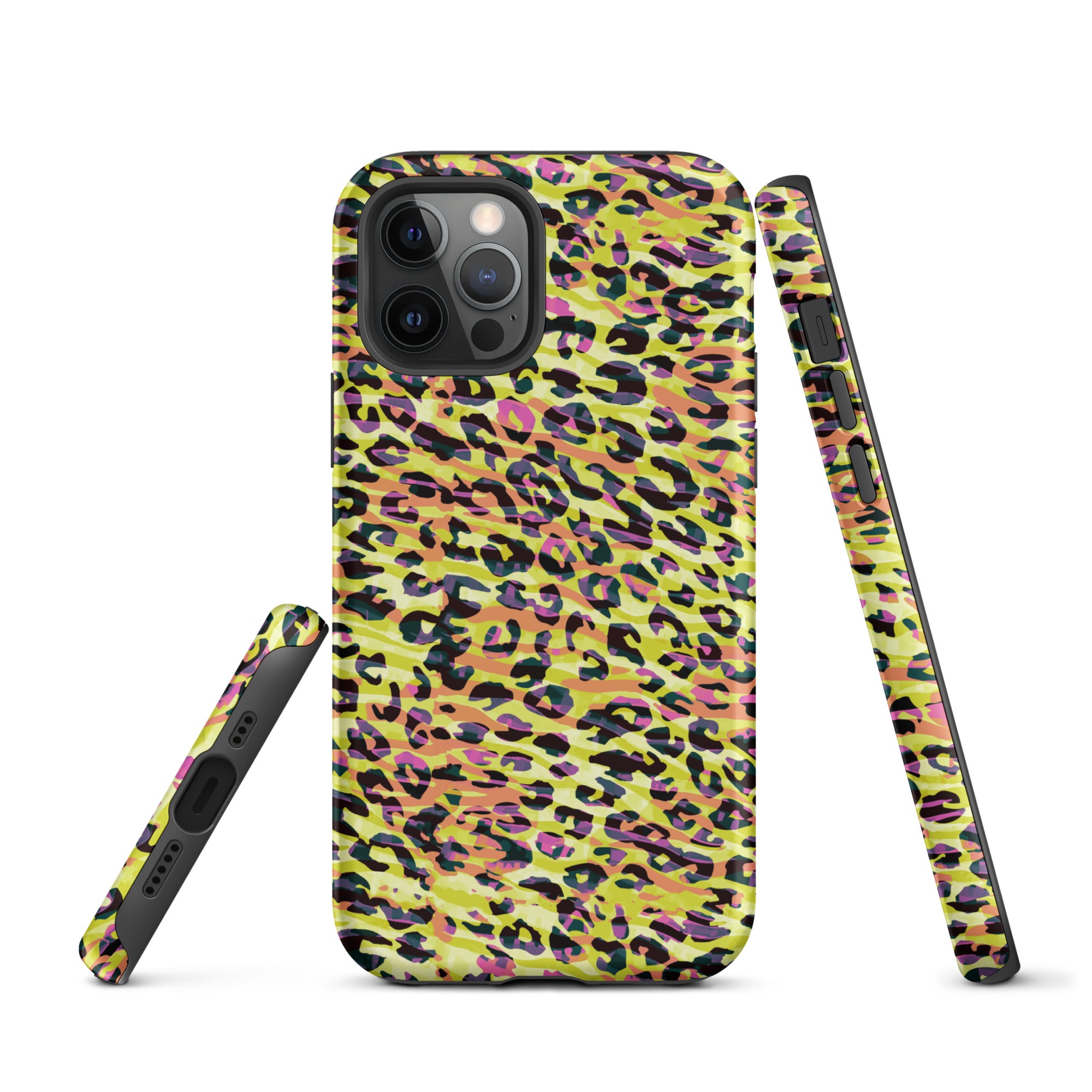 Tough Case for iPhone®- Zebra and Leopard Print Yellow with Orange