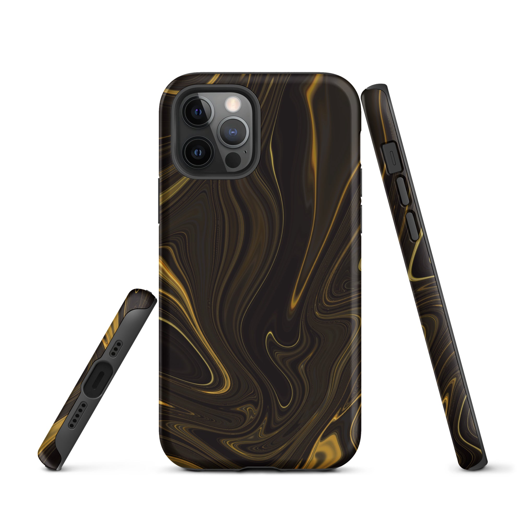 Tough Case for iPhone®- Liquid Gold Marble Black