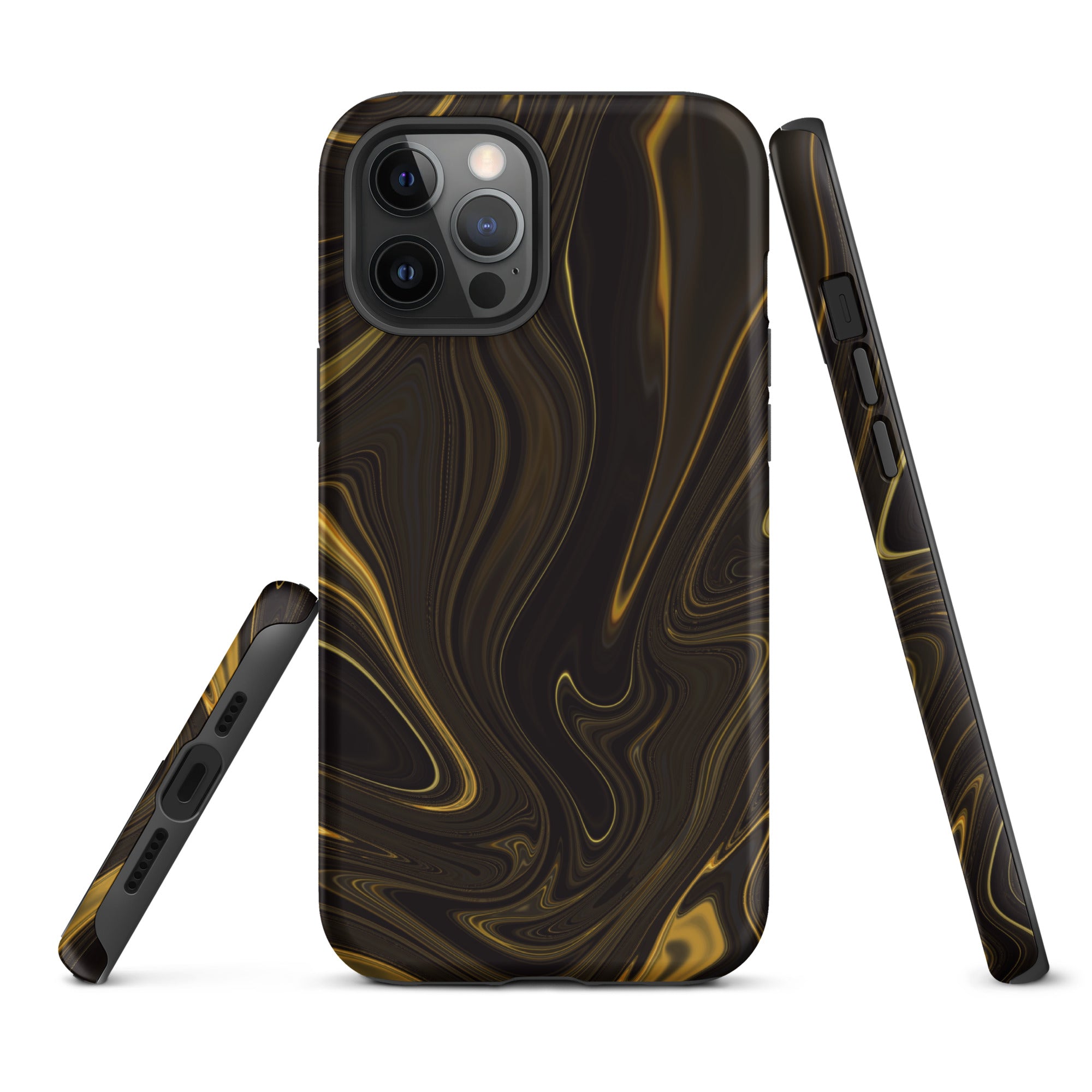 Tough Case for iPhone®- Liquid Gold Marble Black