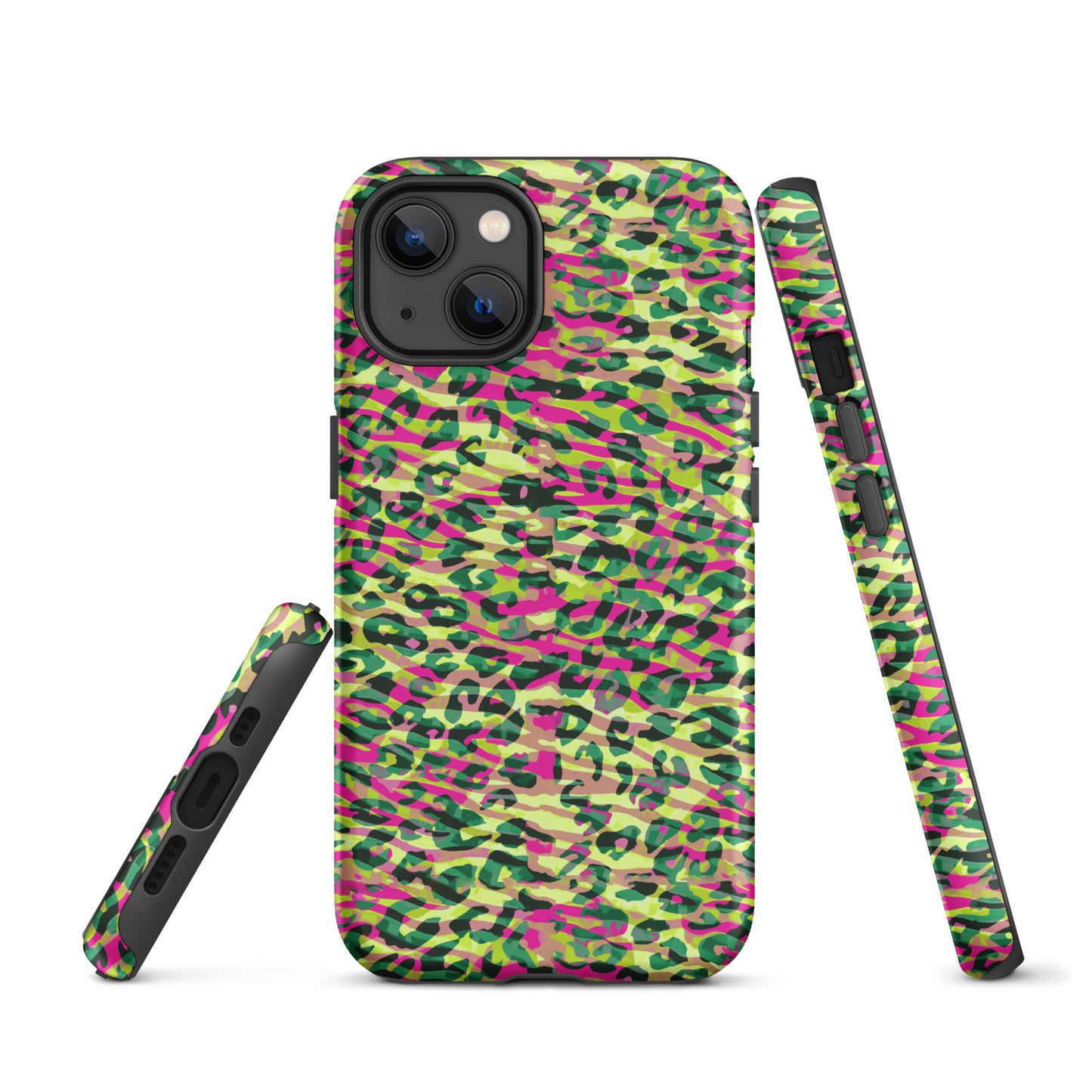 Tough Case for iPhone®-  Zebra and Leopard Print Magenta with Yellow