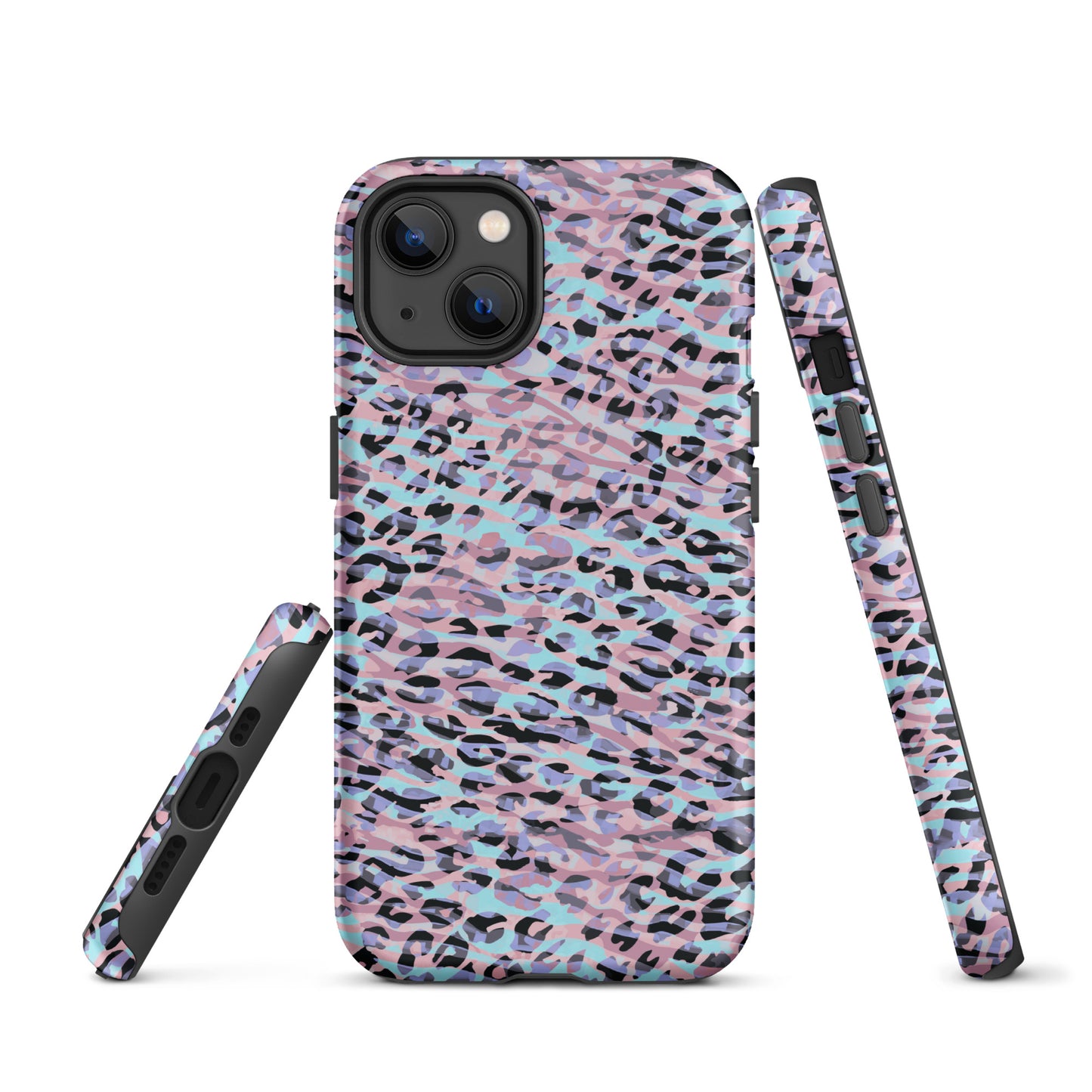 Tough Case for iPhone®- Zebra and Leopard Print Pink with Cyan