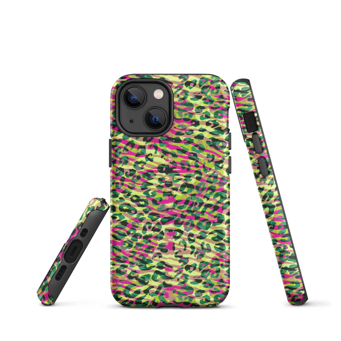 Tough Case for iPhone®-  Zebra and Leopard Print Magenta with Yellow