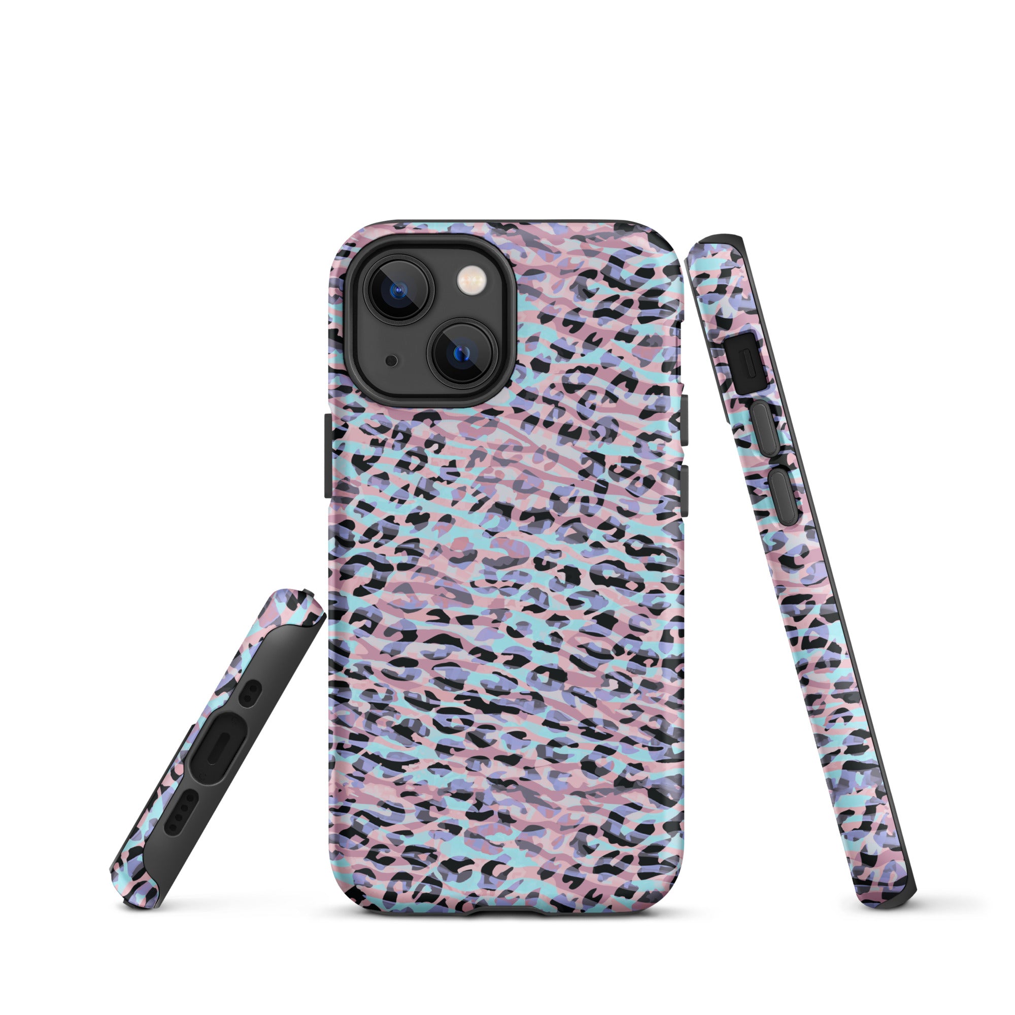 Tough Case for iPhone®- Zebra and Leopard Print Pink with Cyan