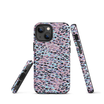 Tough Case for iPhone®- Zebra and Leopard Print Pink with Cyan