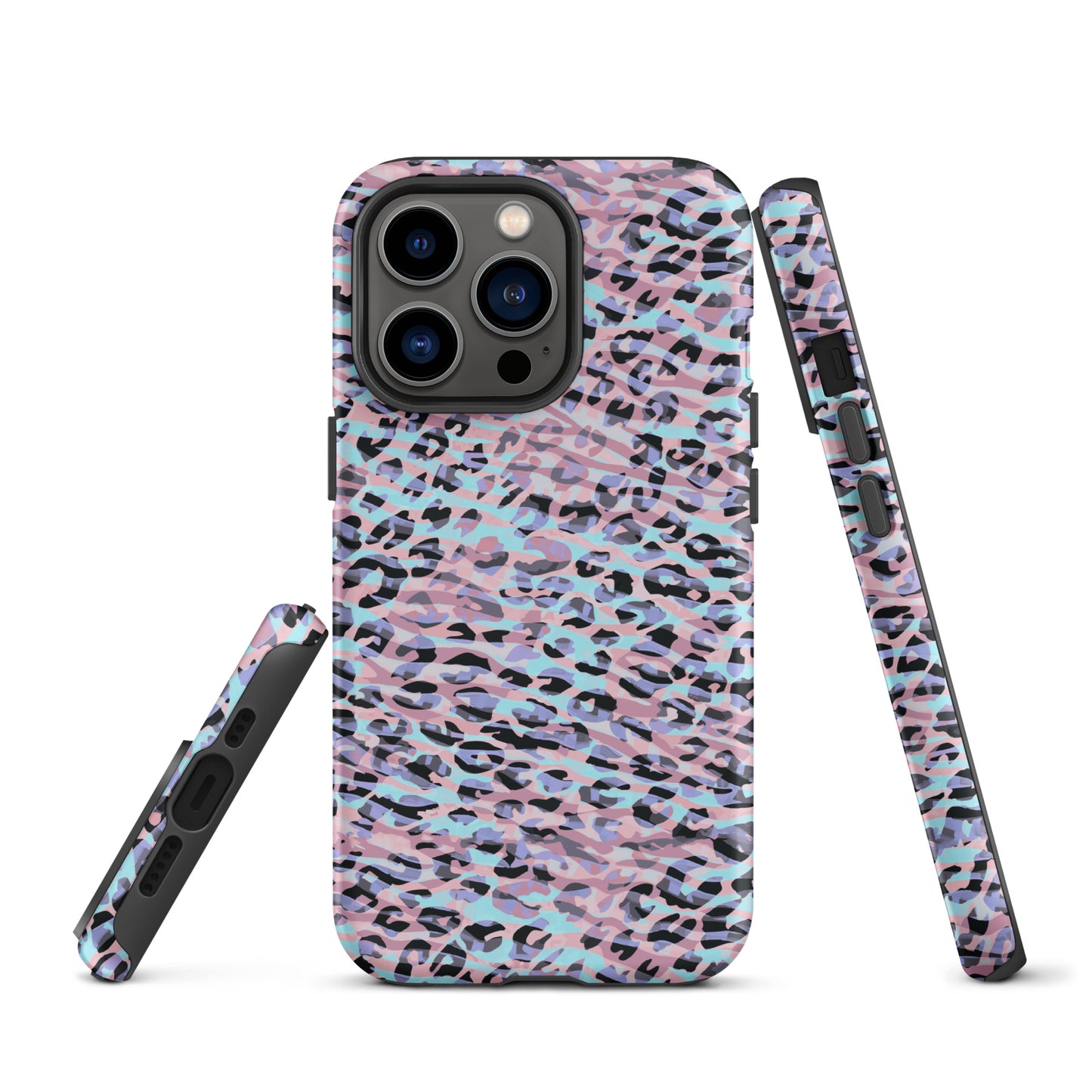 Tough Case for iPhone®- Zebra and Leopard Print Pink with Cyan