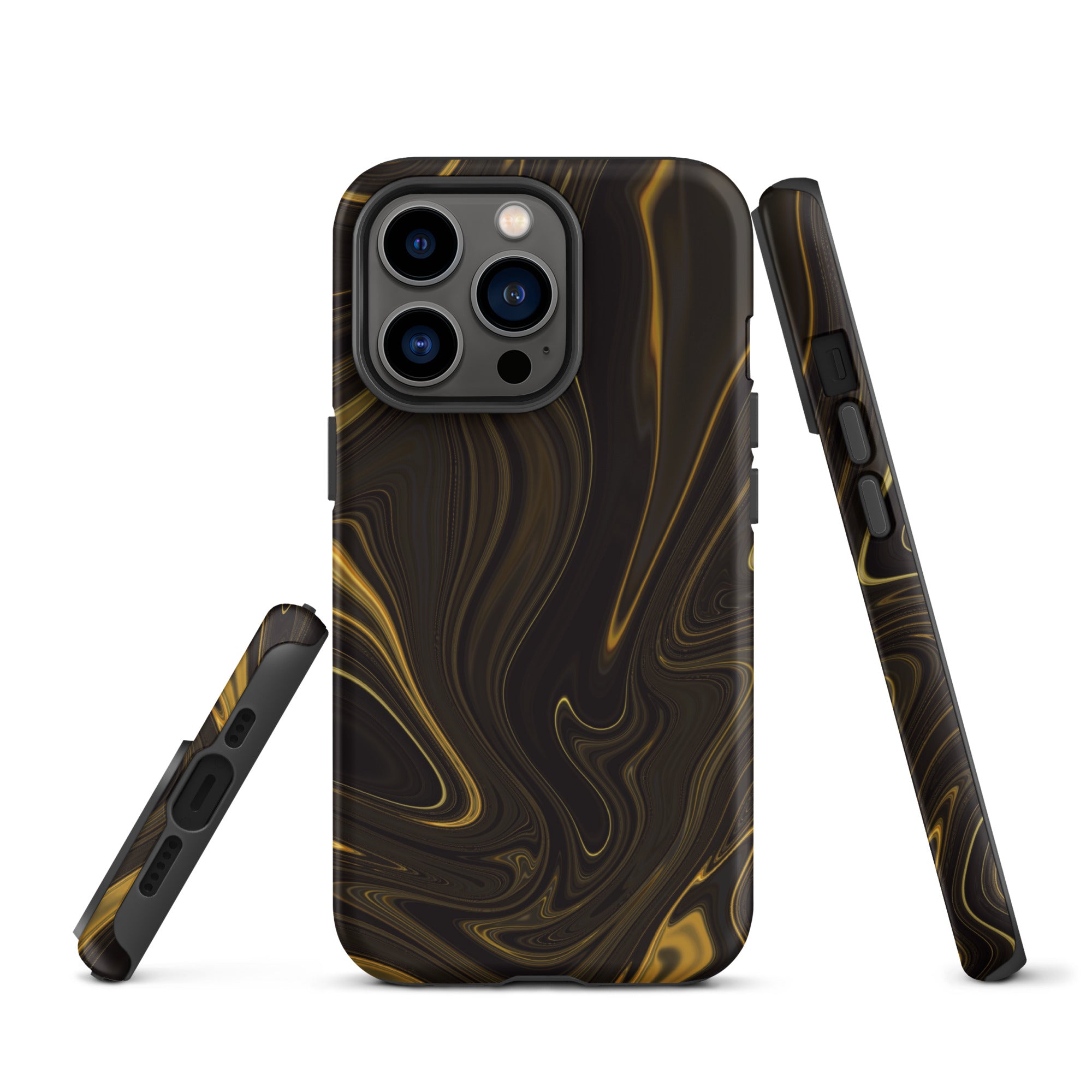 Tough Case for iPhone®- Liquid Gold Marble Black