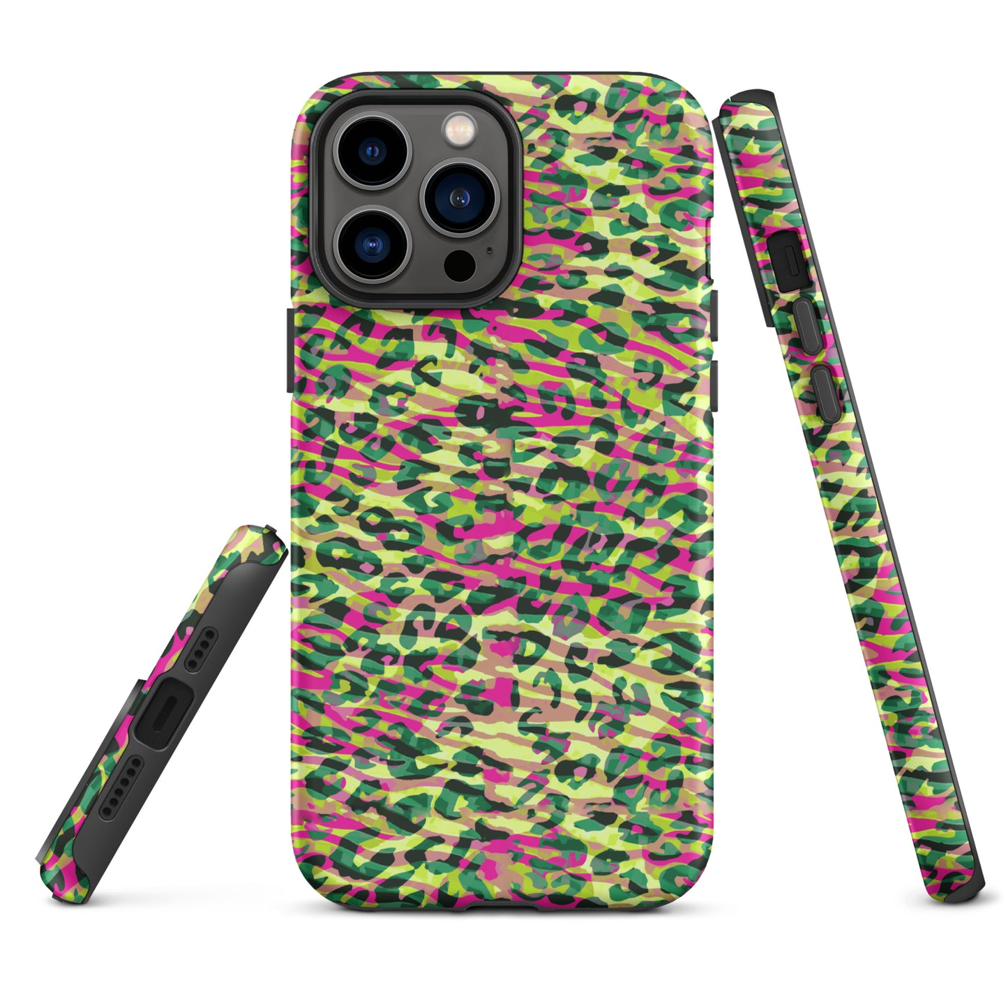 Tough Case for iPhone®-  Zebra and Leopard Print Magenta with Yellow