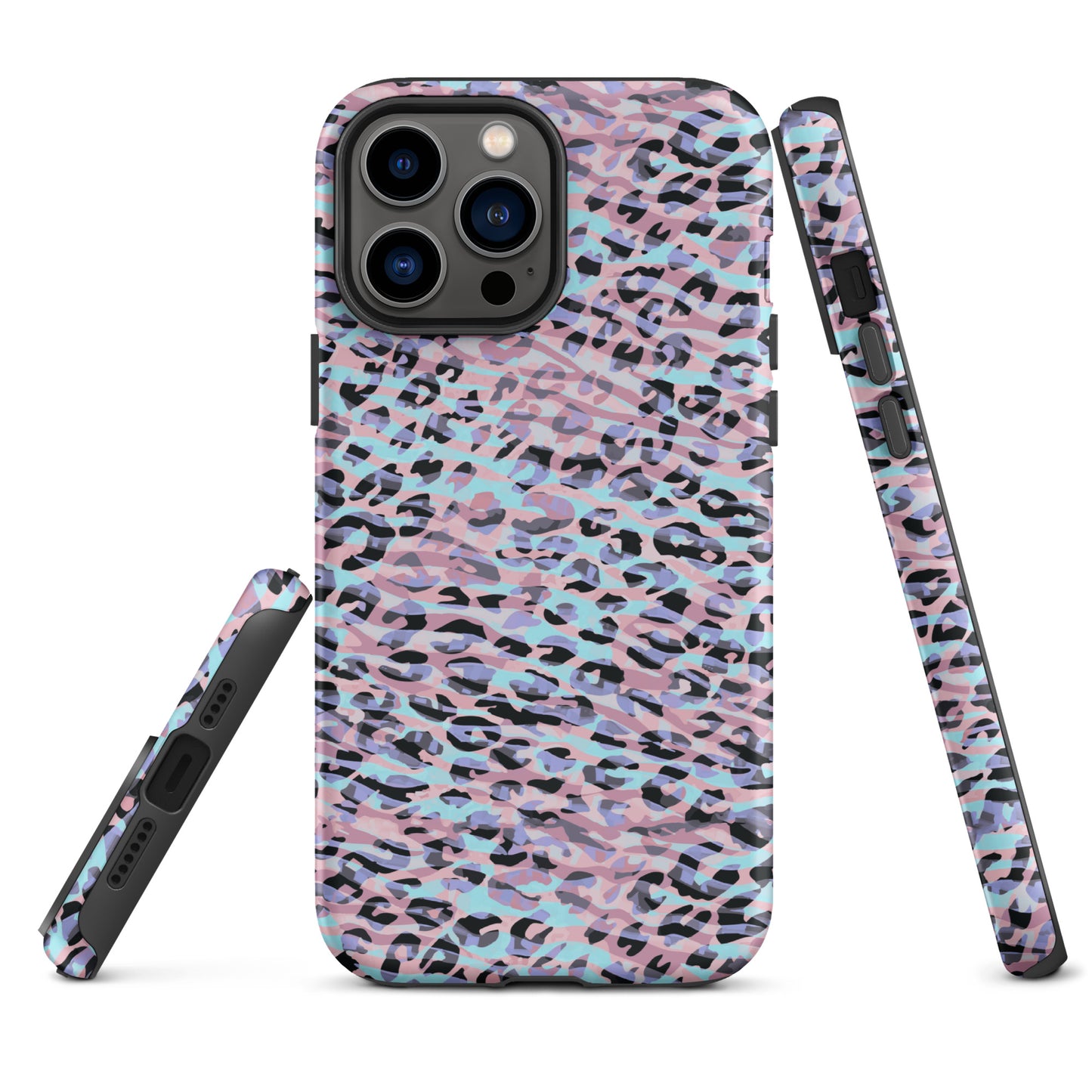 Tough Case for iPhone®- Zebra and Leopard Print Pink with Cyan