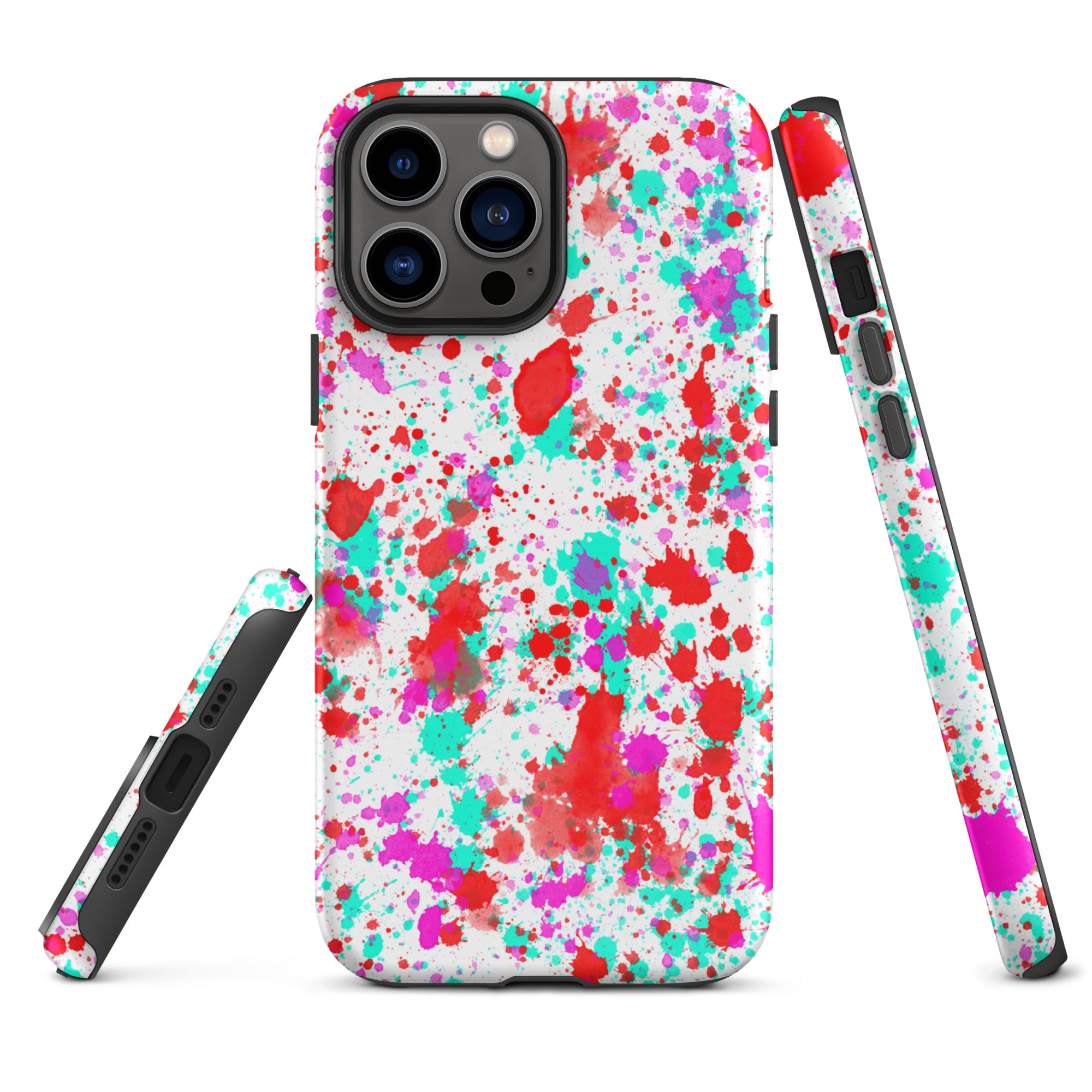 Tough Case for iPhone®- Paint Splatter Red with Cyan