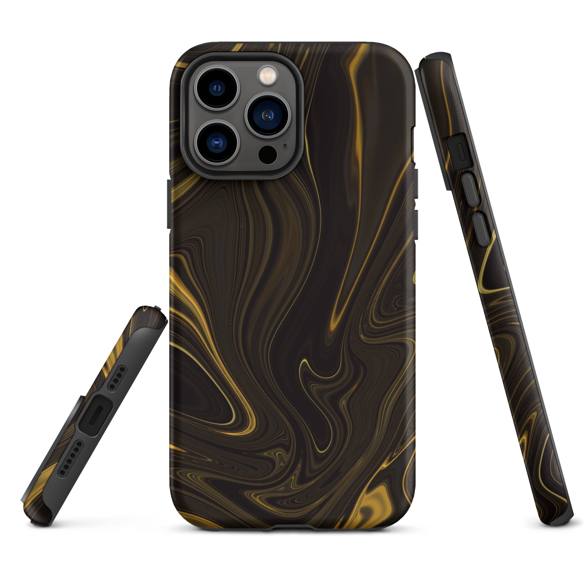 Tough Case for iPhone®- Liquid Gold Marble Black