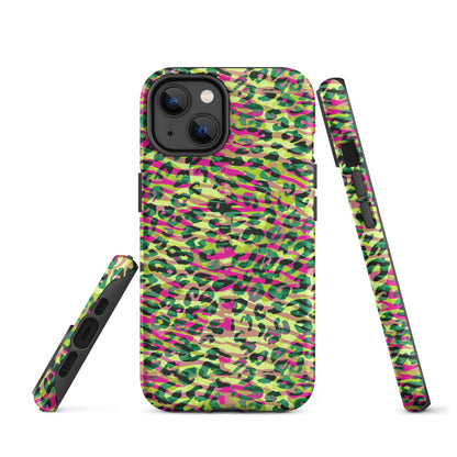 Tough Case for iPhone®-  Zebra and Leopard Print Magenta with Yellow