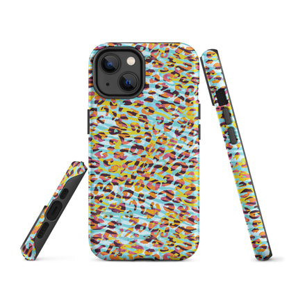 Tough Case for iPhone®- Zebra and Leopard Print Cyan with Yellow