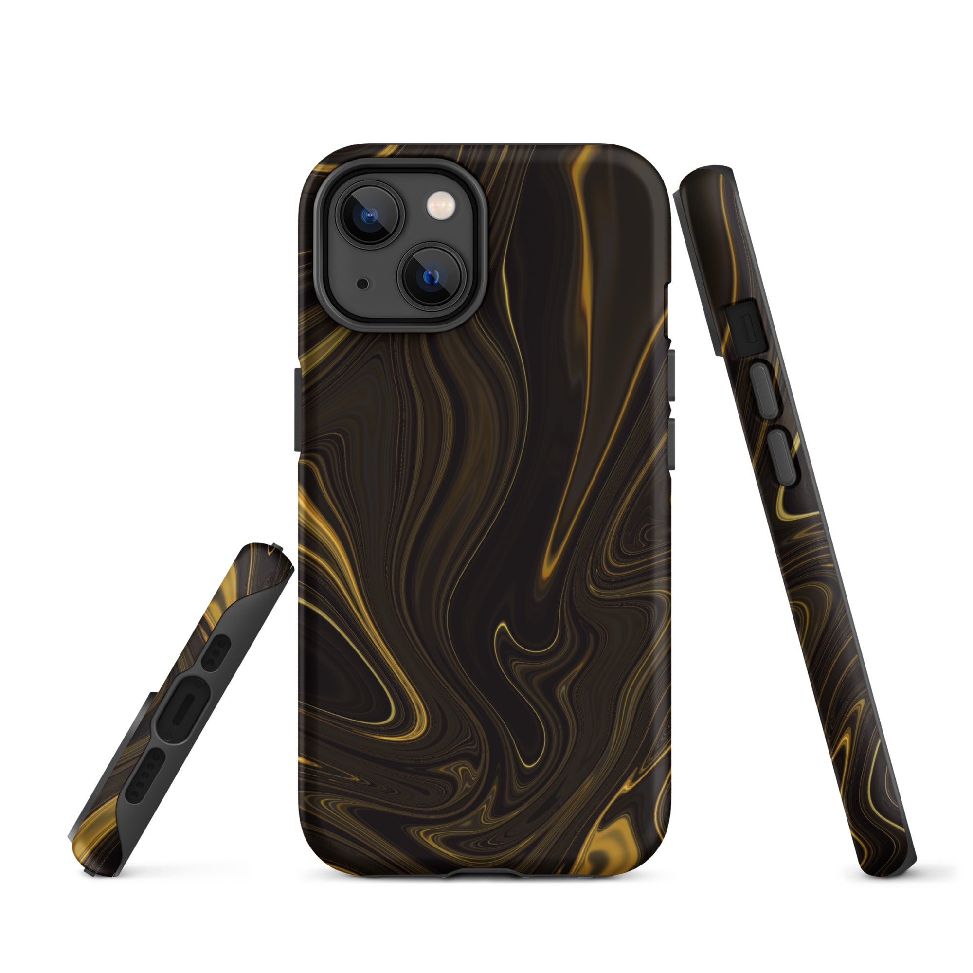 Tough Case for iPhone®- Liquid Gold Marble Black