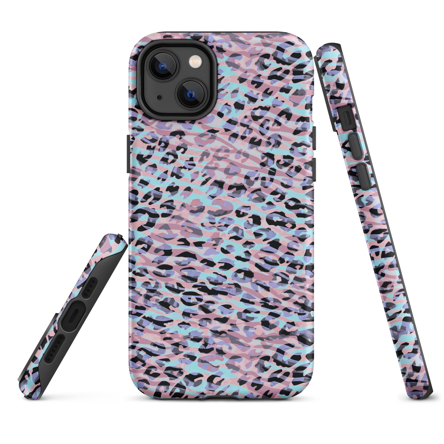 Tough Case for iPhone®- Zebra and Leopard Print Pink with Cyan