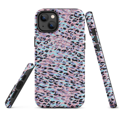 Tough Case for iPhone®- Zebra and Leopard Print Pink with Cyan