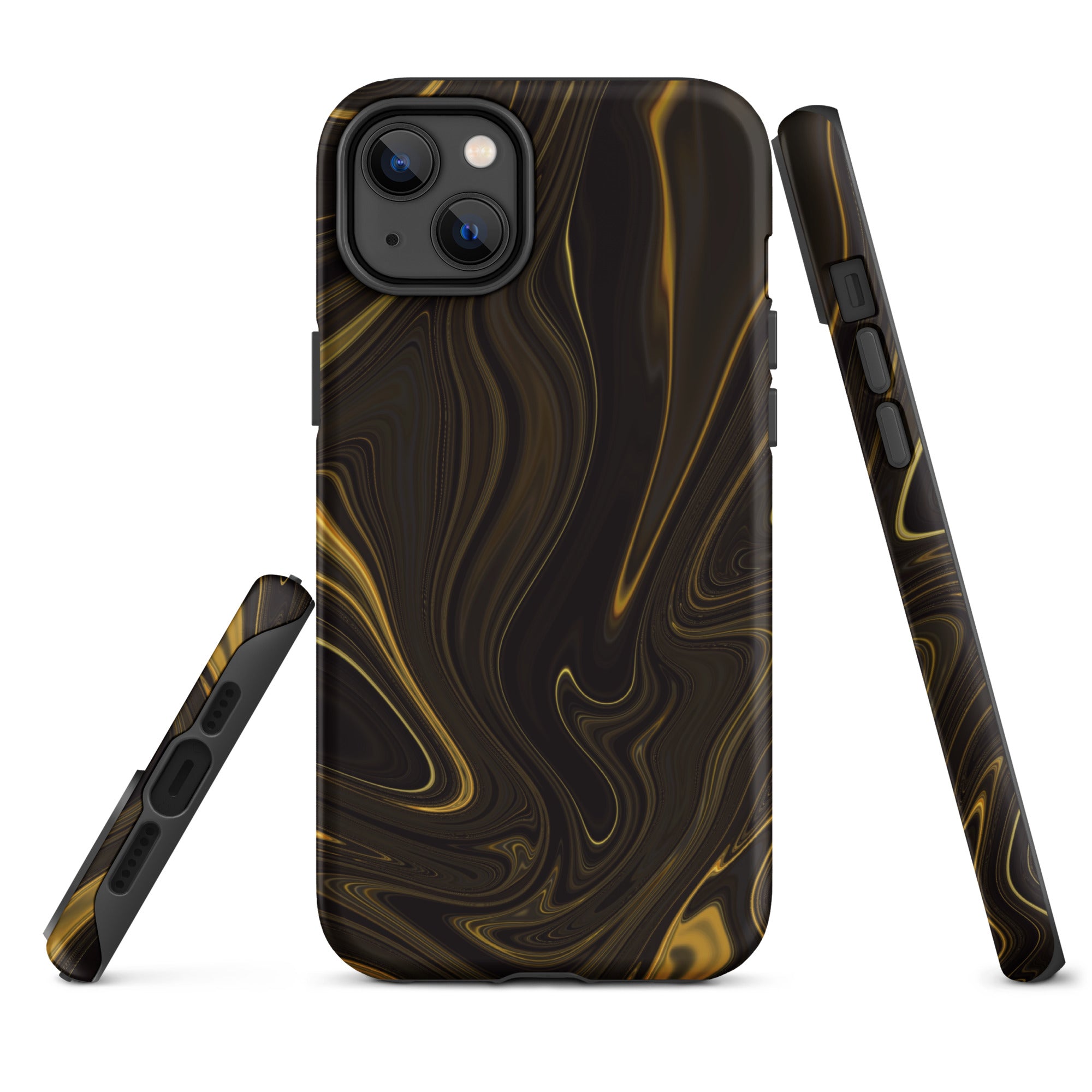 Tough Case for iPhone®- Liquid Gold Marble Black