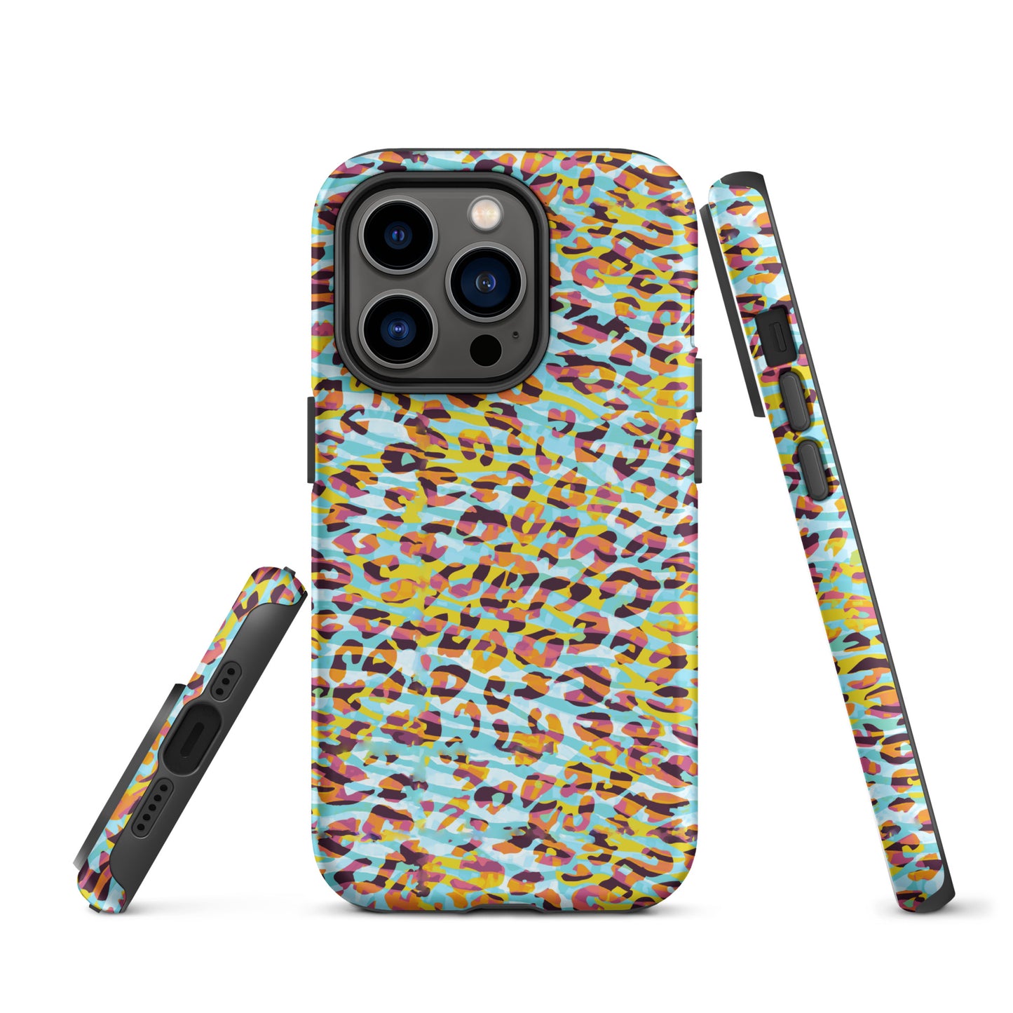 Tough Case for iPhone®- Zebra and Leopard Print Cyan with Yellow