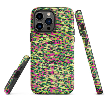 Tough Case for iPhone®-  Zebra and Leopard Print Magenta with Yellow