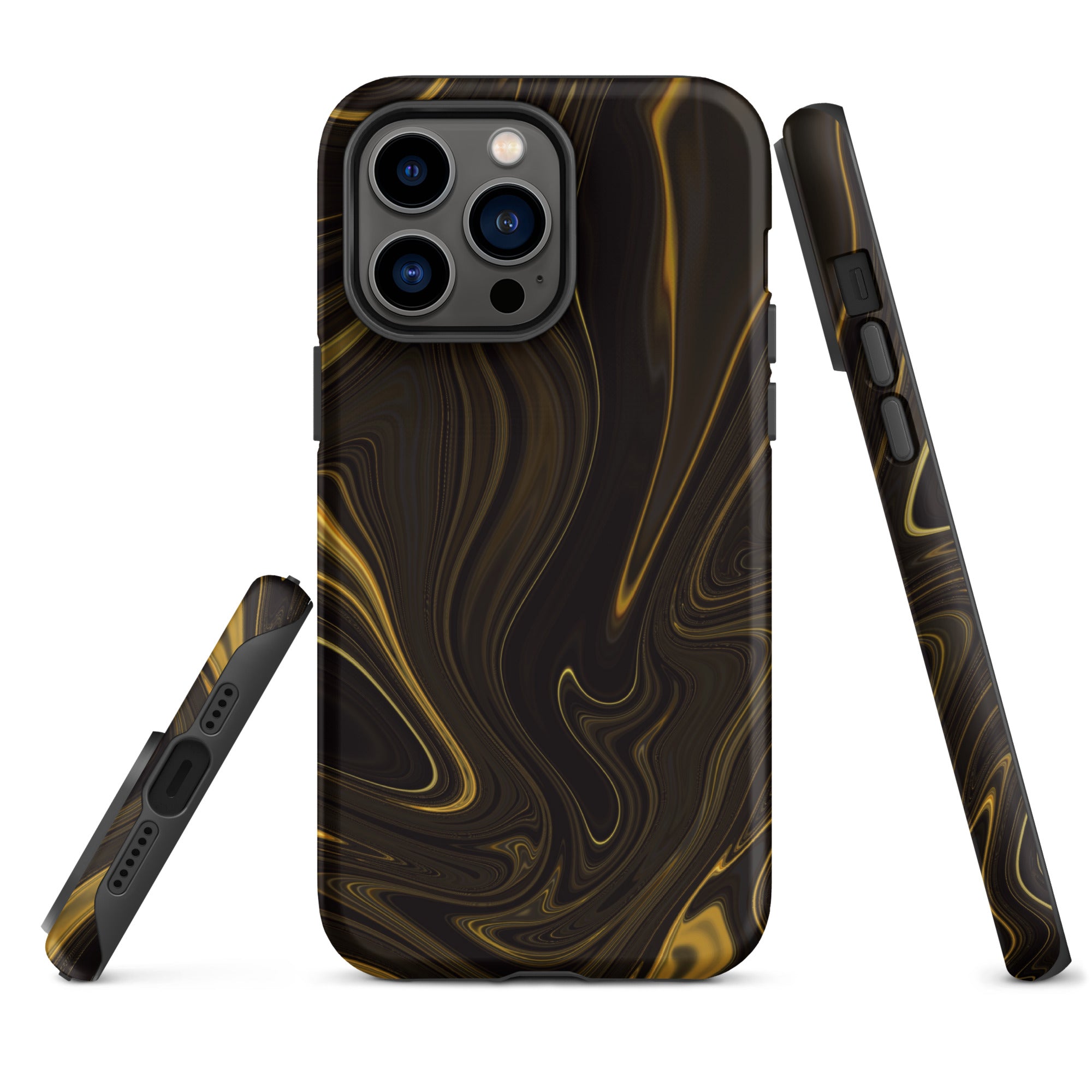 Tough Case for iPhone®- Liquid Gold Marble Black