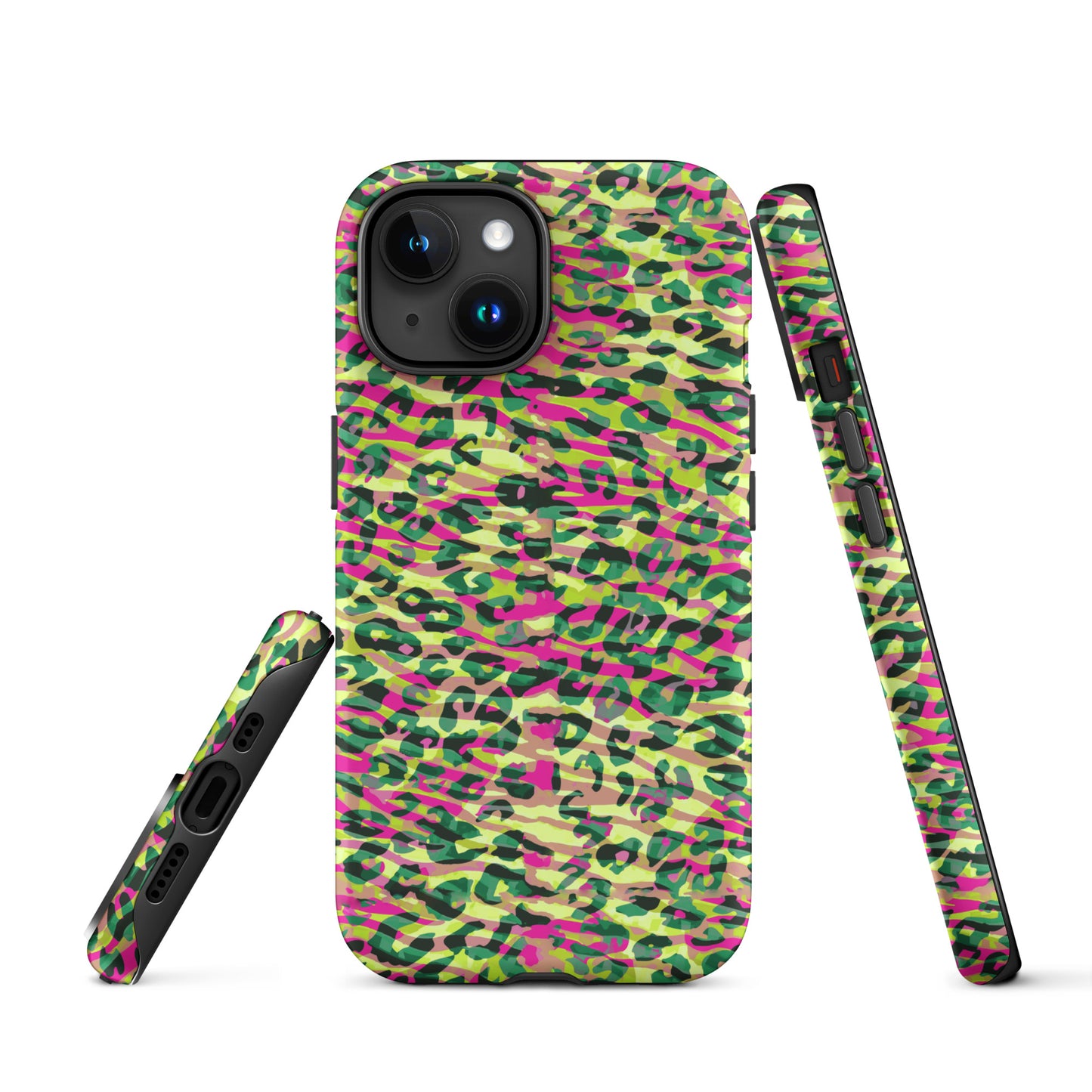 Tough Case for iPhone®-  Zebra and Leopard Print Magenta with Yellow