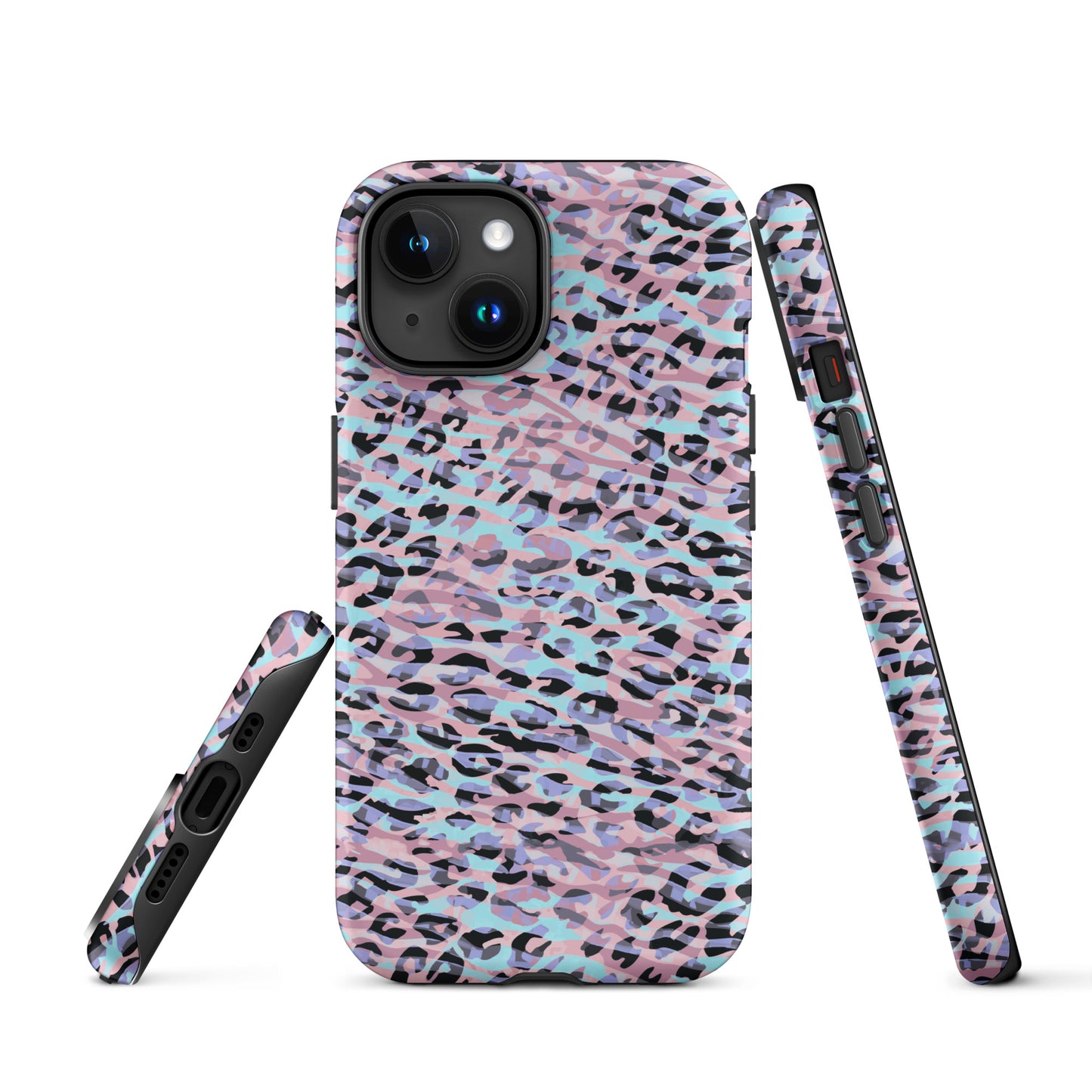 Tough Case for iPhone®- Zebra and Leopard Print Pink with Cyan