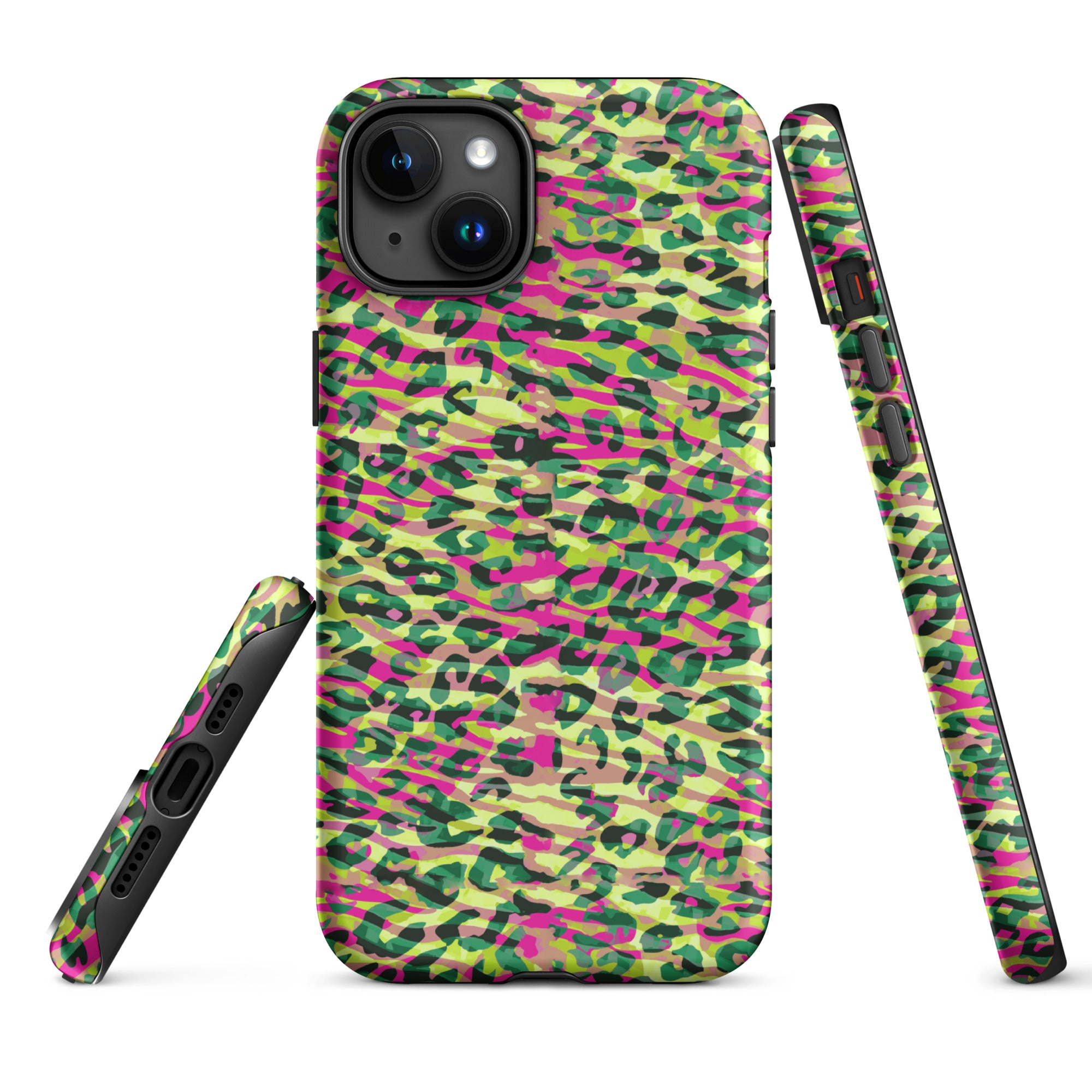 Tough Case for iPhone®-  Zebra and Leopard Print Magenta with Yellow