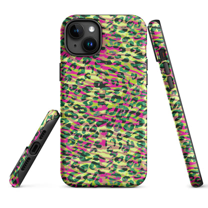 Tough Case for iPhone®-  Zebra and Leopard Print Magenta with Yellow