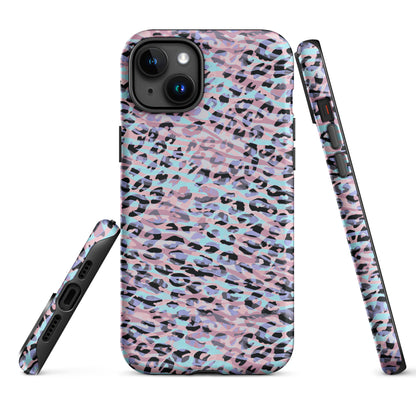 Tough Case for iPhone®- Zebra and Leopard Print Pink with Cyan