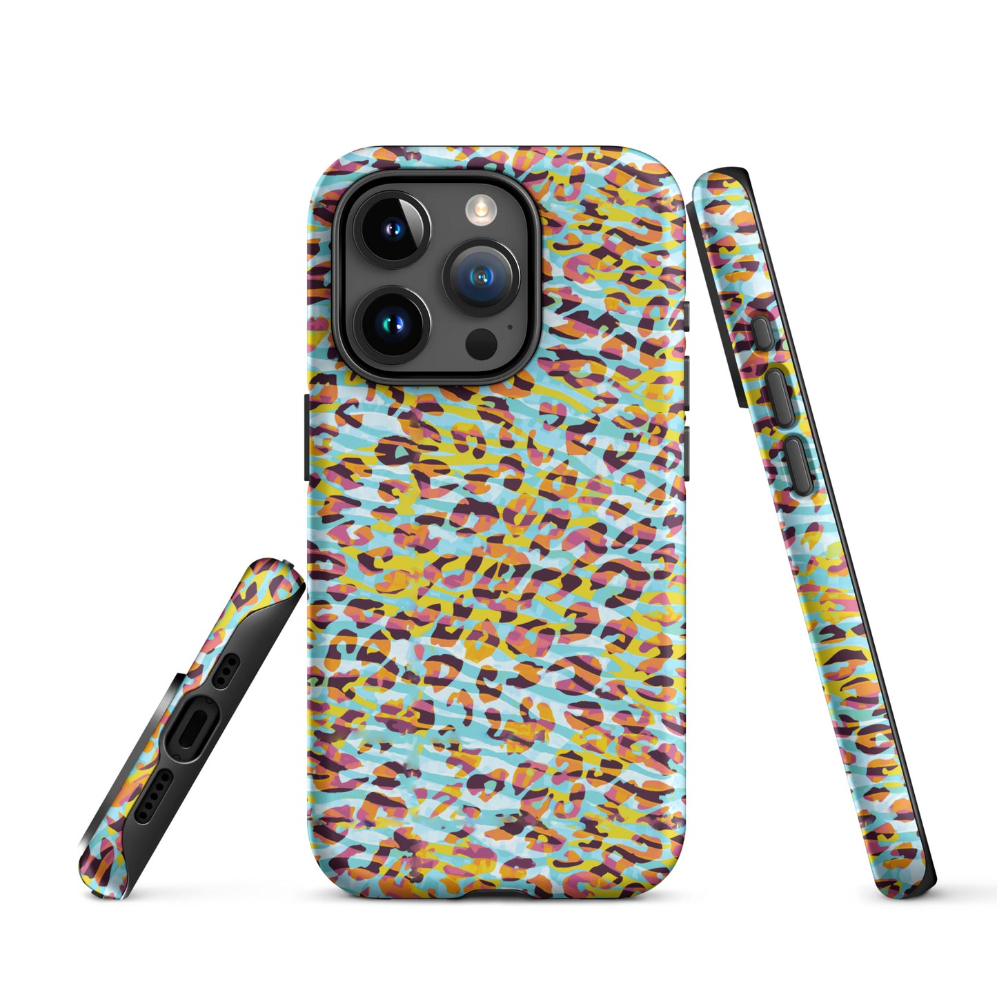 Tough Case for iPhone®- Zebra and Leopard Print Cyan with Yellow