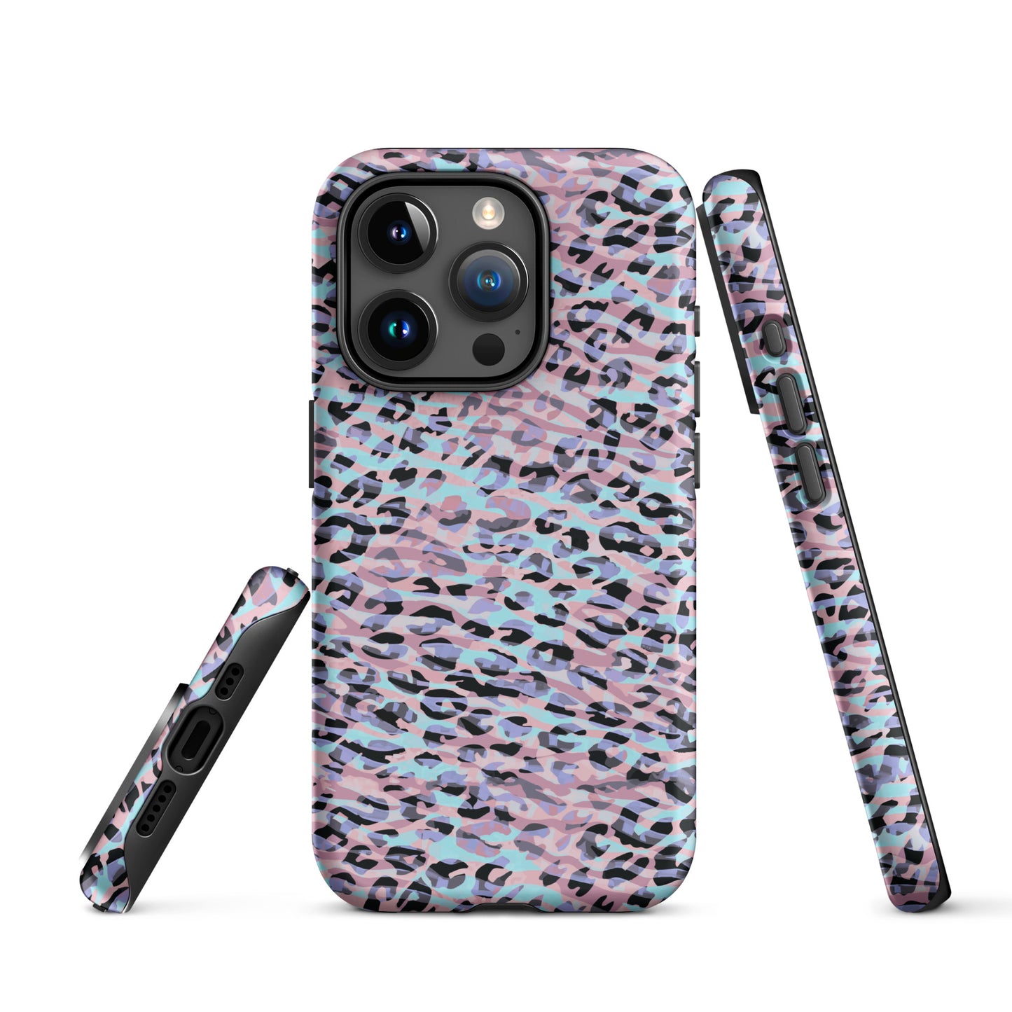 Tough Case for iPhone®- Zebra and Leopard Print Pink with Cyan