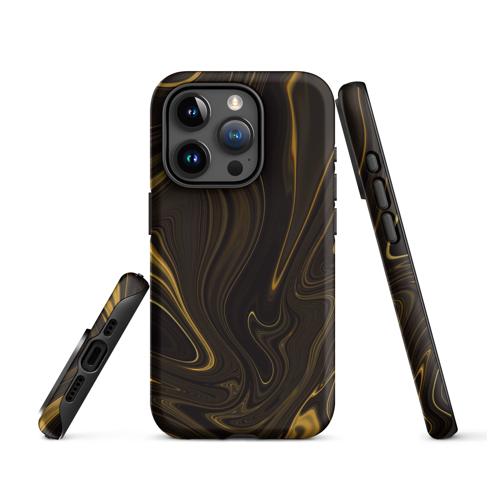 Tough Case for iPhone®- Liquid Gold Marble Black