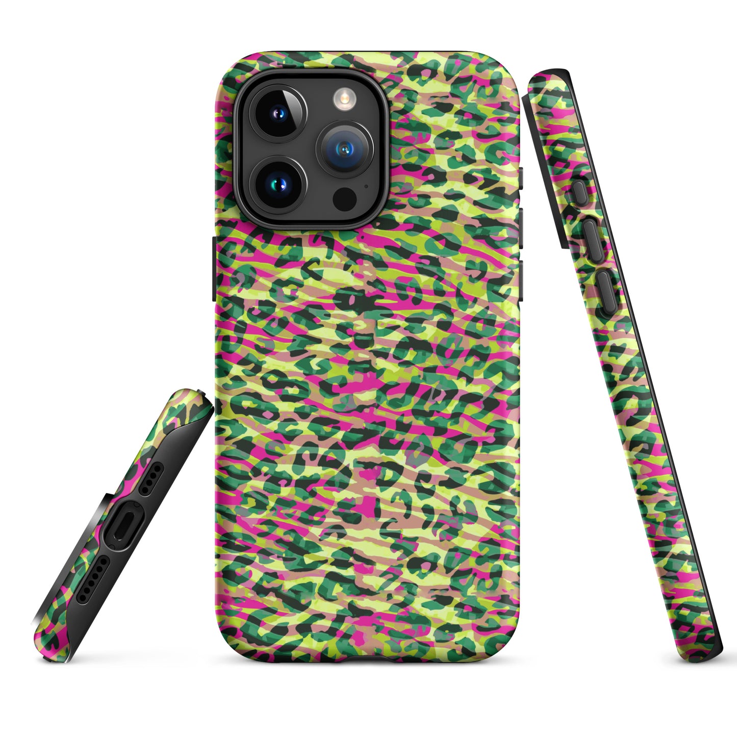 Tough Case for iPhone®-  Zebra and Leopard Print Magenta with Yellow