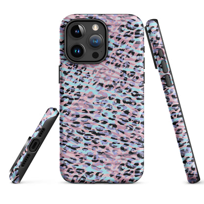Tough Case for iPhone®- Zebra and Leopard Print Pink with Cyan