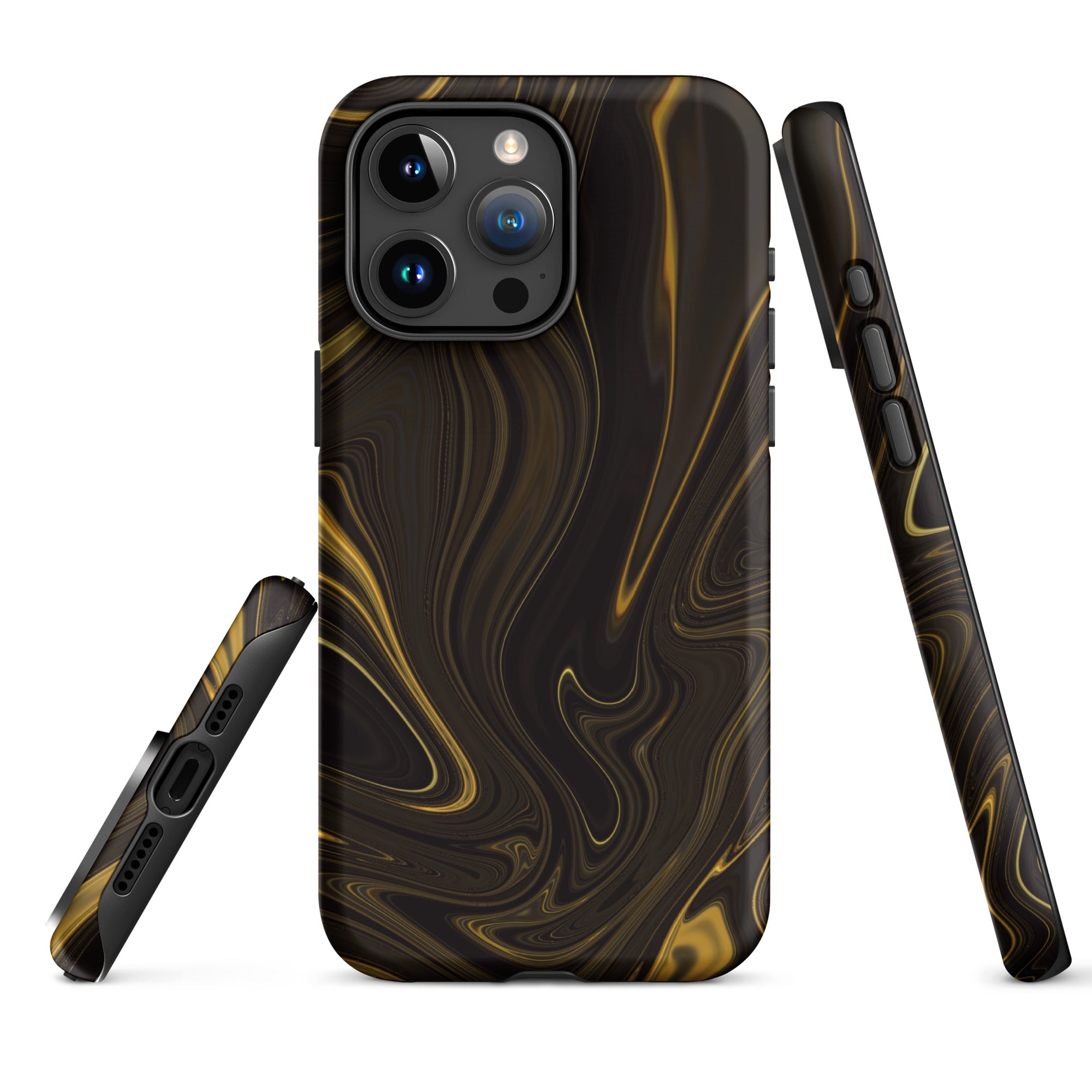 Tough Case for iPhone®- Liquid Gold Marble Black