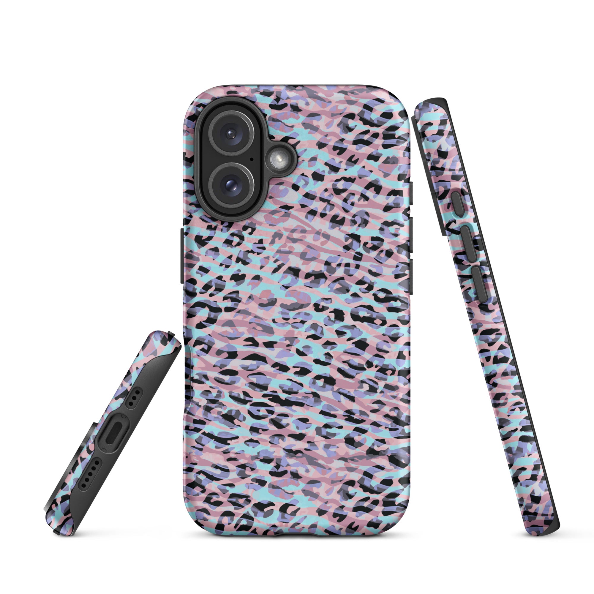 Tough Case for iPhone®- Zebra and Leopard Print Pink with Cyan