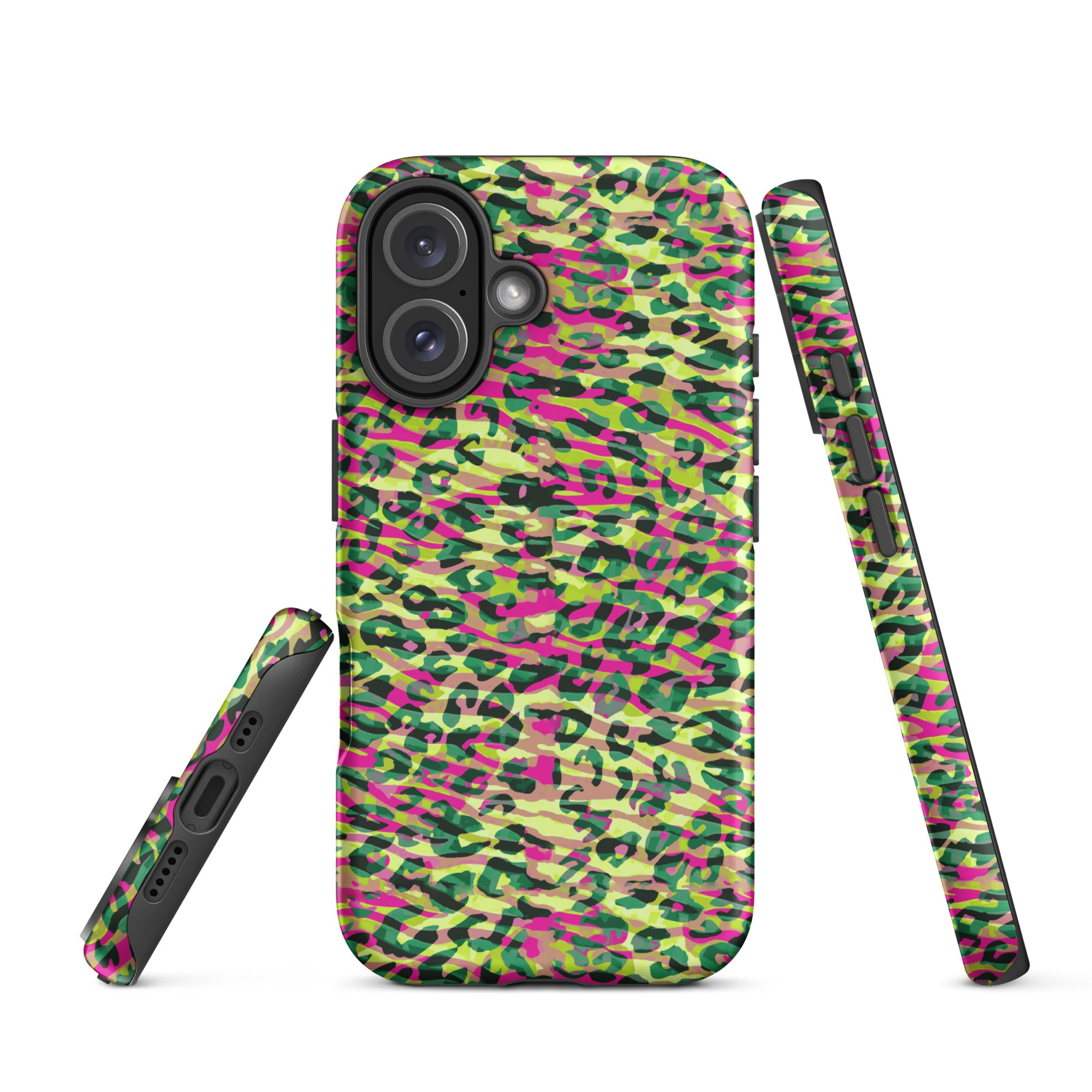 Tough Case for iPhone®-  Zebra and Leopard Print Magenta with Yellow